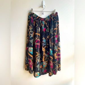 Vintage equestrian buckle patterned Alfred Dunner pleated skirt